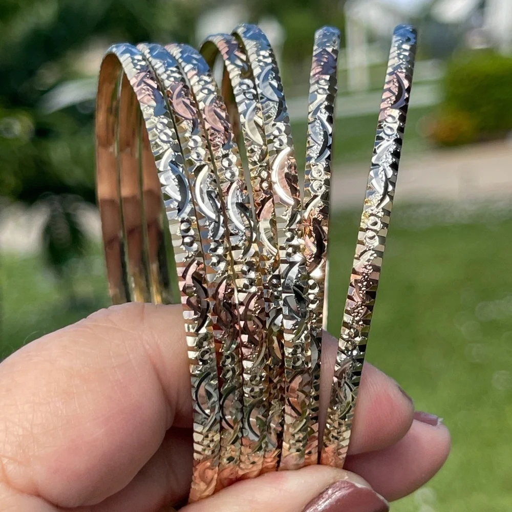 Chic Gold and Silver Textured Bangles - Picture 8 of 14